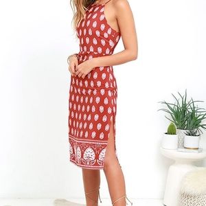 Lulu's Respeito Rust Red Print Midi Dress
